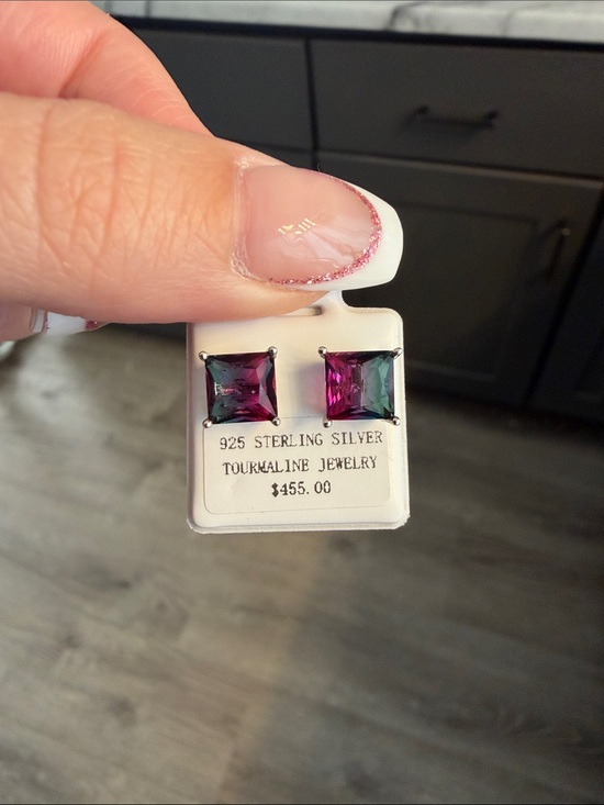Jewelry - Silver Tourmaline Square Stud Earrings - Green & Pink
